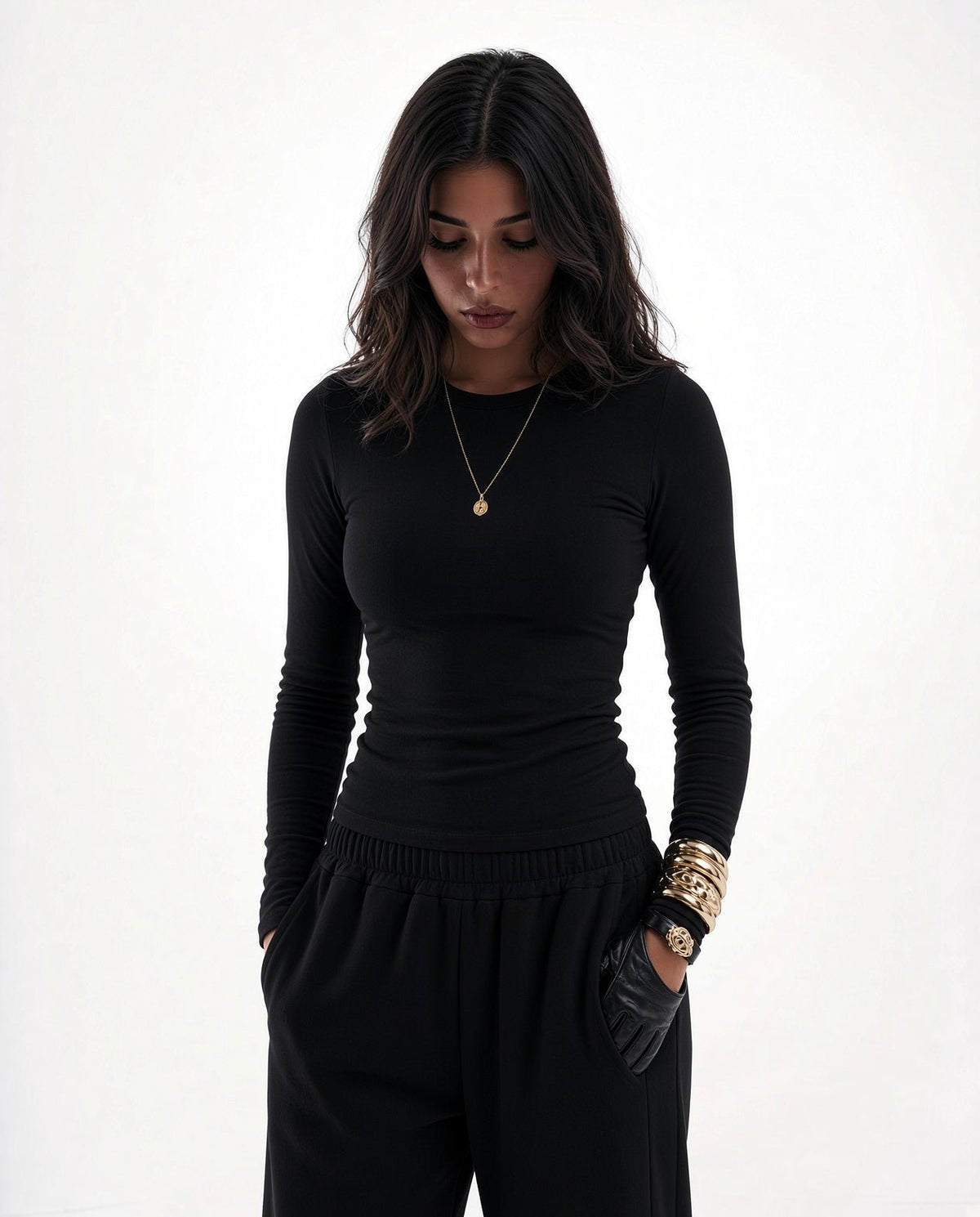 Full Sleeves & Sweatpants Set for Her - Black Full Sleeves top alternate view